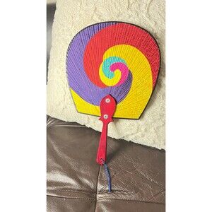 Korean Traditional Taegeuk Round Silk Fan Red Wooden Handle w Norigae 13”